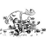 Vector image of children shaking tree